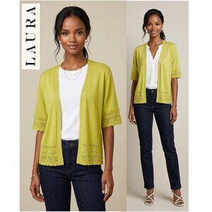 LAURA - Chartreuse green/yellow open soft knit cropped cardigan